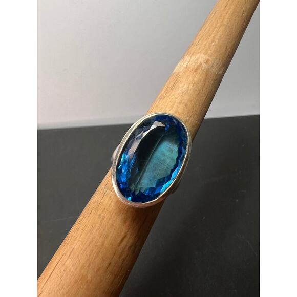 NEW Swiss Blue Topaz sterling silver ring size 7 / 11.79 grams - Picture 2 of 11